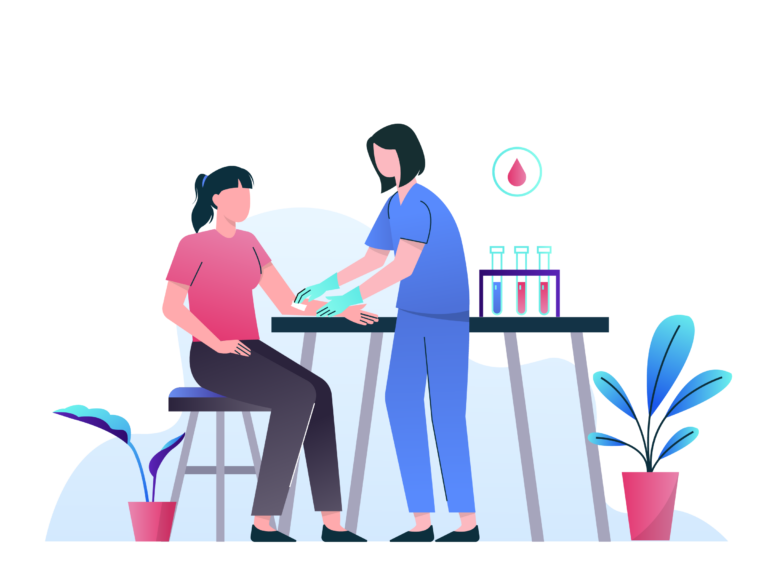 nurse taking blood sample of female patient